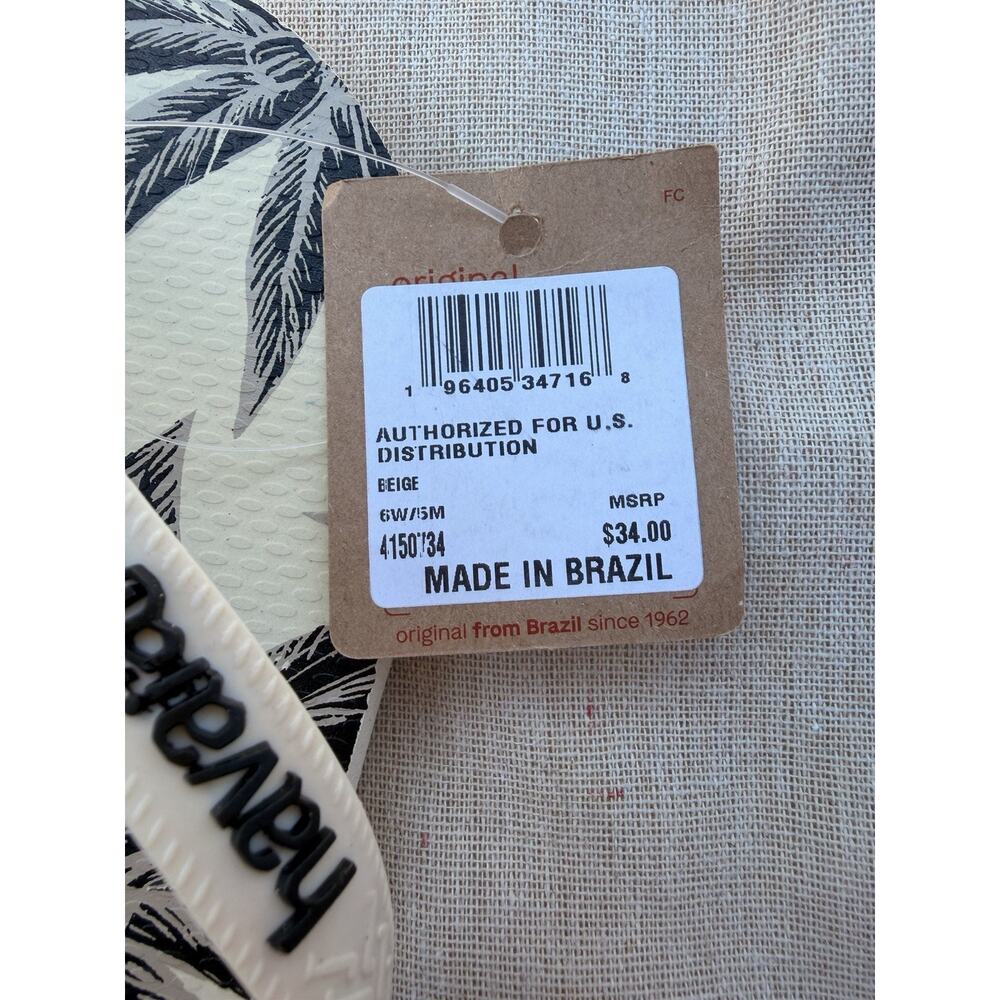 Havaianas Top Print Tropical Floral Palm Flip Flops NWT Women’s 6 White Black - Picture 2 of 6